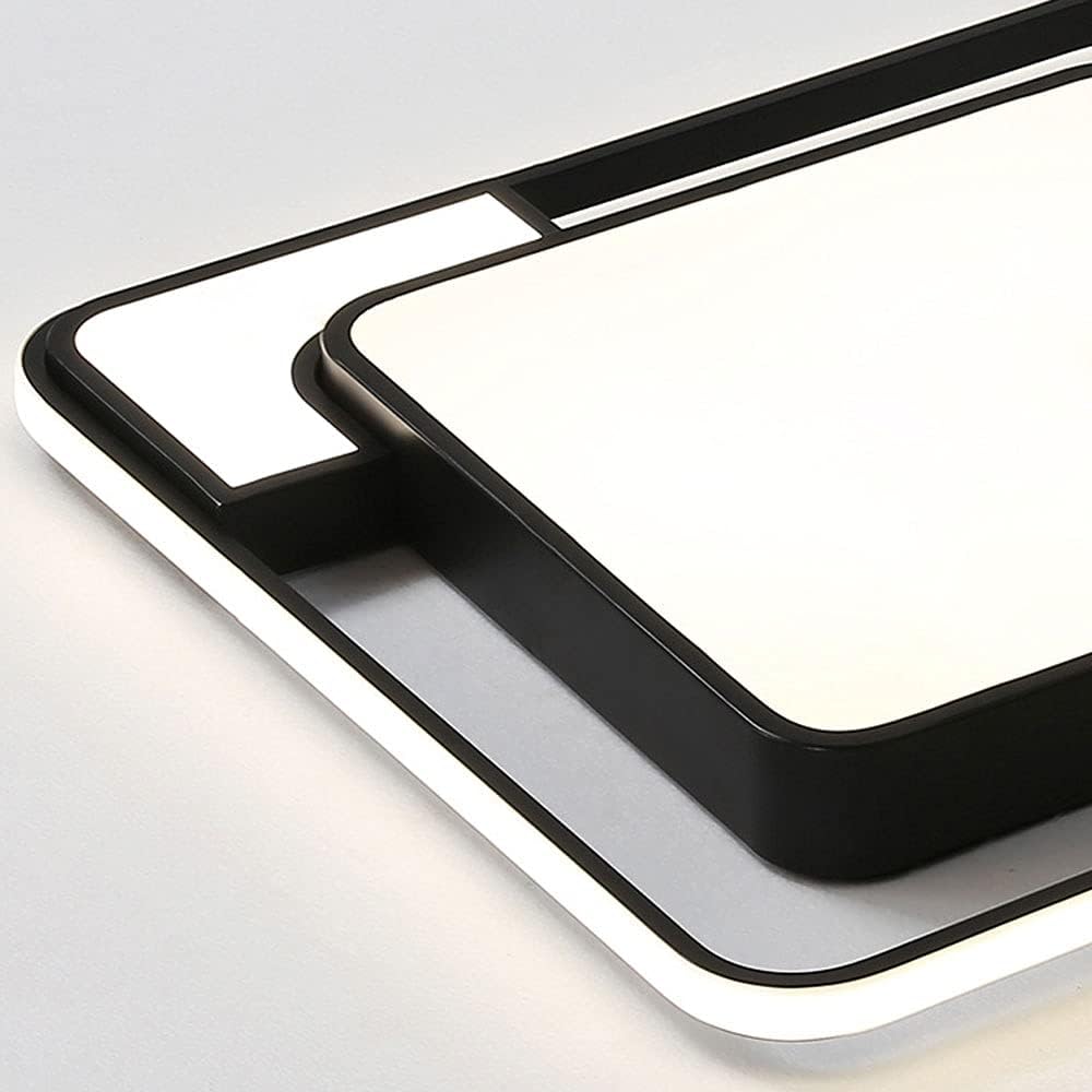 Modern Black and White Square Wrought Iron Ceiling Lamp,LED Flush Mount Ceiling Light,Thin Three-Color dimming Ceiling Light,Bedroom, Study,Lighting fixtures