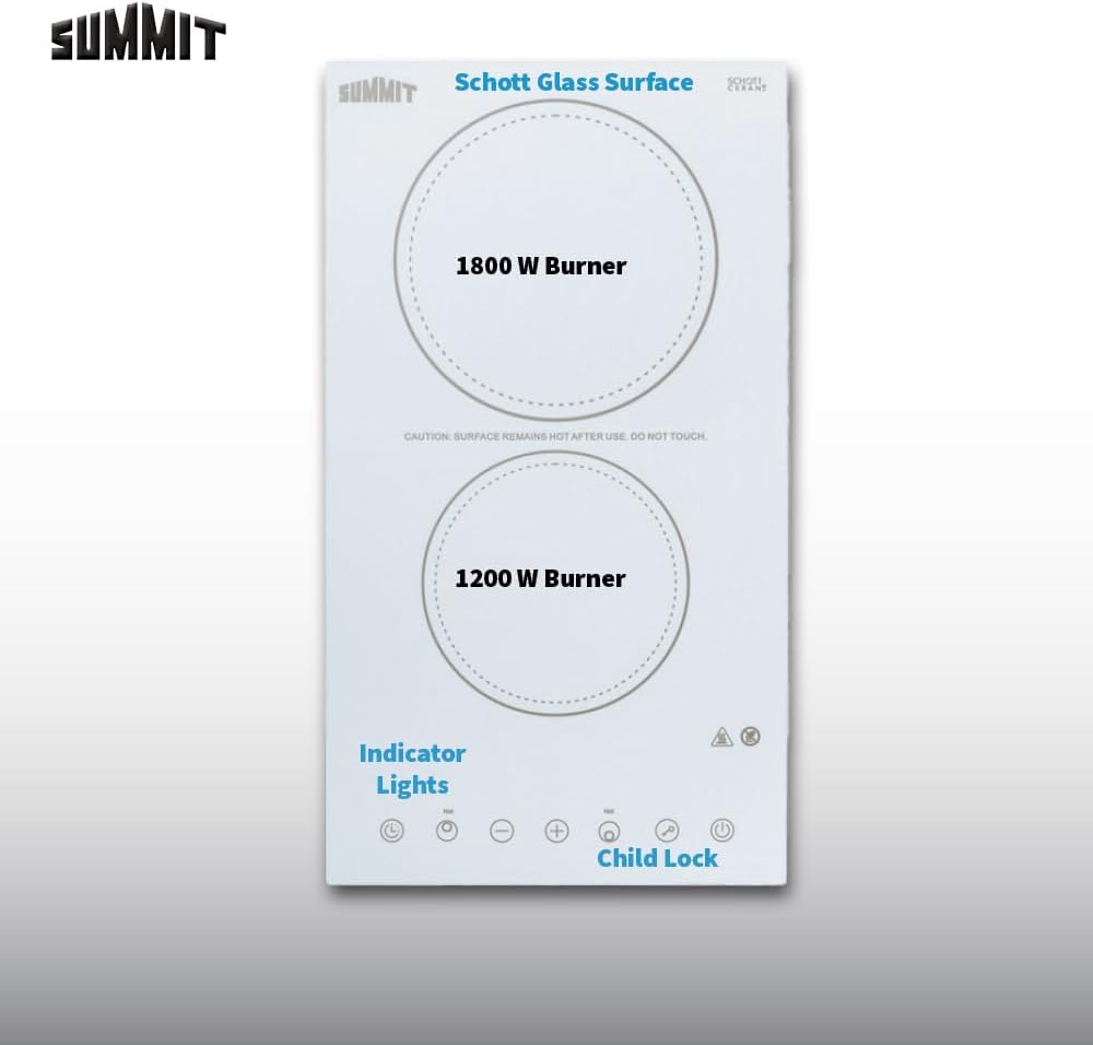 Summit 12' 2 Burner Electric Cooktop. 230 Volt Radiant Cooktop, ADA Compliant, White- CR2B23T4W