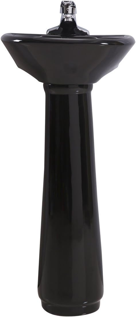 Renovators Supply Manufacturing Ondine 16' W x 34' H x 14.5' Proj. Glossy Black Pedestal Sink, Vitreous China, with Overflow and 4 in. Centerset Faucet Holes
