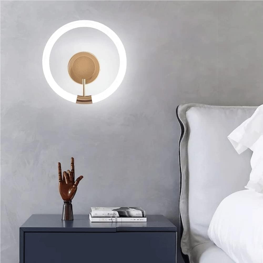 Round Dimmable Wall Sconces Acrylic Modern Wrought Iron Light for Living Room Bedroom Bathroom Kitchen Island(Gold)