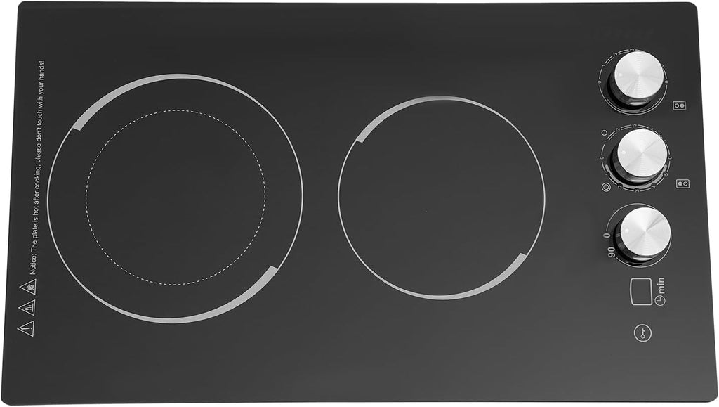 20 Inch Electric Cooktop 2 Burners, 600/1100W Built-In Radiant Electric Stovetop with Safe Lock, Electric Ceramic Cooktop with 5 Power Levels/Led Display, 20.08 * 11.81 * 4.06in, Good Heat
