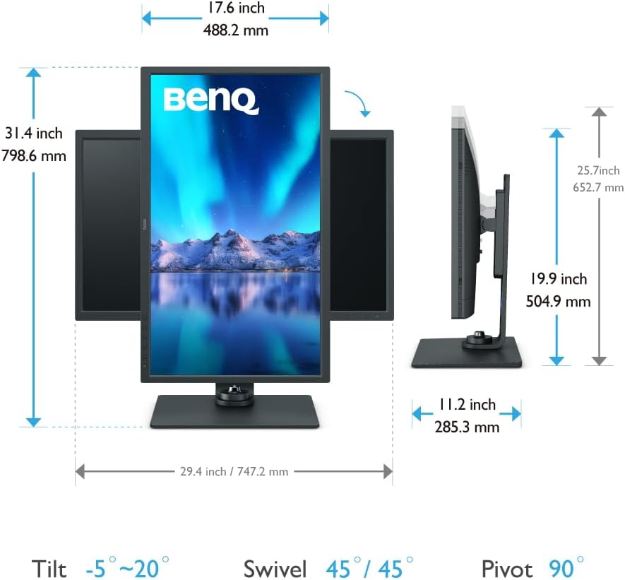 BenQ SW321C Photo Video Editing Monitor 32' 4K UHD | 99% AdobeRGB,100% sRGB,95% P3 | IPS | Hardware Calibrated | 16 bit 3D LUT | DeltaE ≤2 | Uniformity | HLG | AQCOLOR | Ergonomic | USB-C(60W), Black