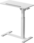 ONKRON Laptop Cart on Wheels, max Load 17.6 lbs, Small Rolling Table with Hidden Wheels, Mobile Standing Desk Adjustable Height, 90° Tilting Portable Workstation, Overbed Bedside Desk White