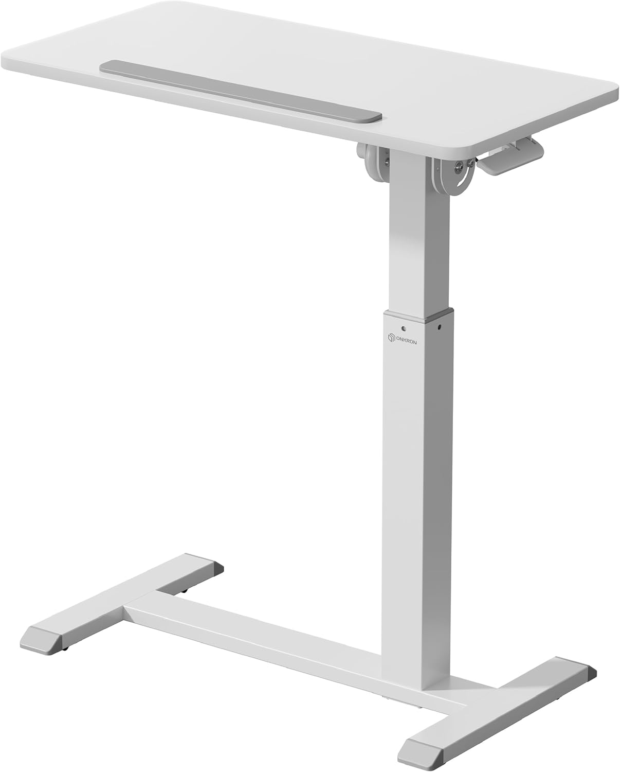 ONKRON Laptop Cart on Wheels, max Load 17.6 lbs, Small Rolling Table with Hidden Wheels, Mobile Standing Desk Adjustable Height, 90° Tilting Portable Workstation, Overbed Bedside Desk White