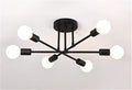 Vintage Industrial 6-Light Semi-Flush Ceiling Light, Black Wrought Iron Chandelier Close to Ceiling Lights Fixture for Dining Room, Kitchen, Living Room, Hallway, Entryway