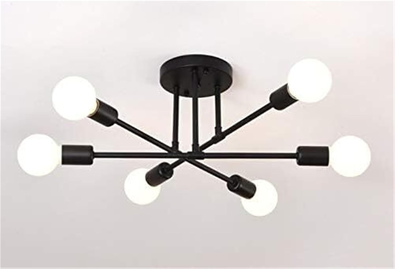 Vintage Industrial 6-Light Semi-Flush Ceiling Light, Black Wrought Iron Chandelier Close to Ceiling Lights Fixture for Dining Room, Kitchen, Living Room, Hallway, Entryway