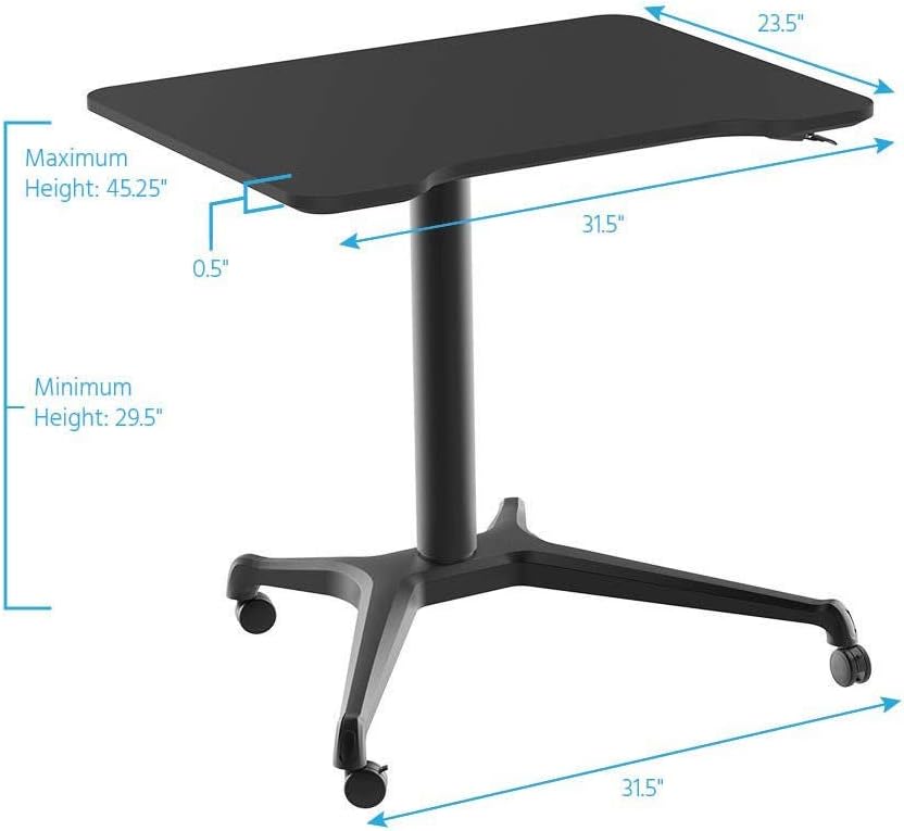 Monoprice Gas‑Lift Height Adjustable Sit‑Stand Mobile Rolling Workstation Laptop and Computer Desk V2 - Max Weight Capacity 99 Lbs, Mobile Stand for Presentations or an Active Work Lifestyle, Black