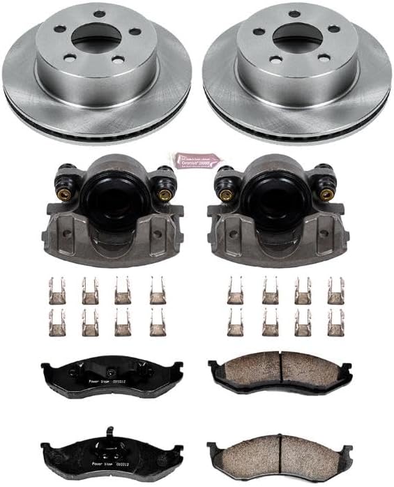 PowerStop Front Brake & Caliper Kit for Jeep Cherokee 1999-01 | Jeep Wrangler 1999-06 - Ceramic Brake Pads + Calipers + Disc Rotors Replacement, KCOE2152