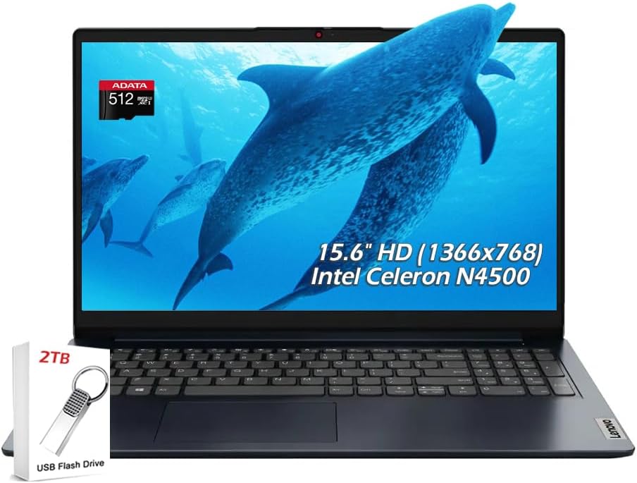 Lenovo Ideapad 1 Business Laptop, 15.6' HD (1366x768) Anti-Glare Display, Intel Celeron N4500, 20GB DDR4, 128GB eMMC + 512GB Card, WiFi6, Bluetooth, Win11, Abyss Blue, w/2TB Flash Drive, W/GaLiMu
