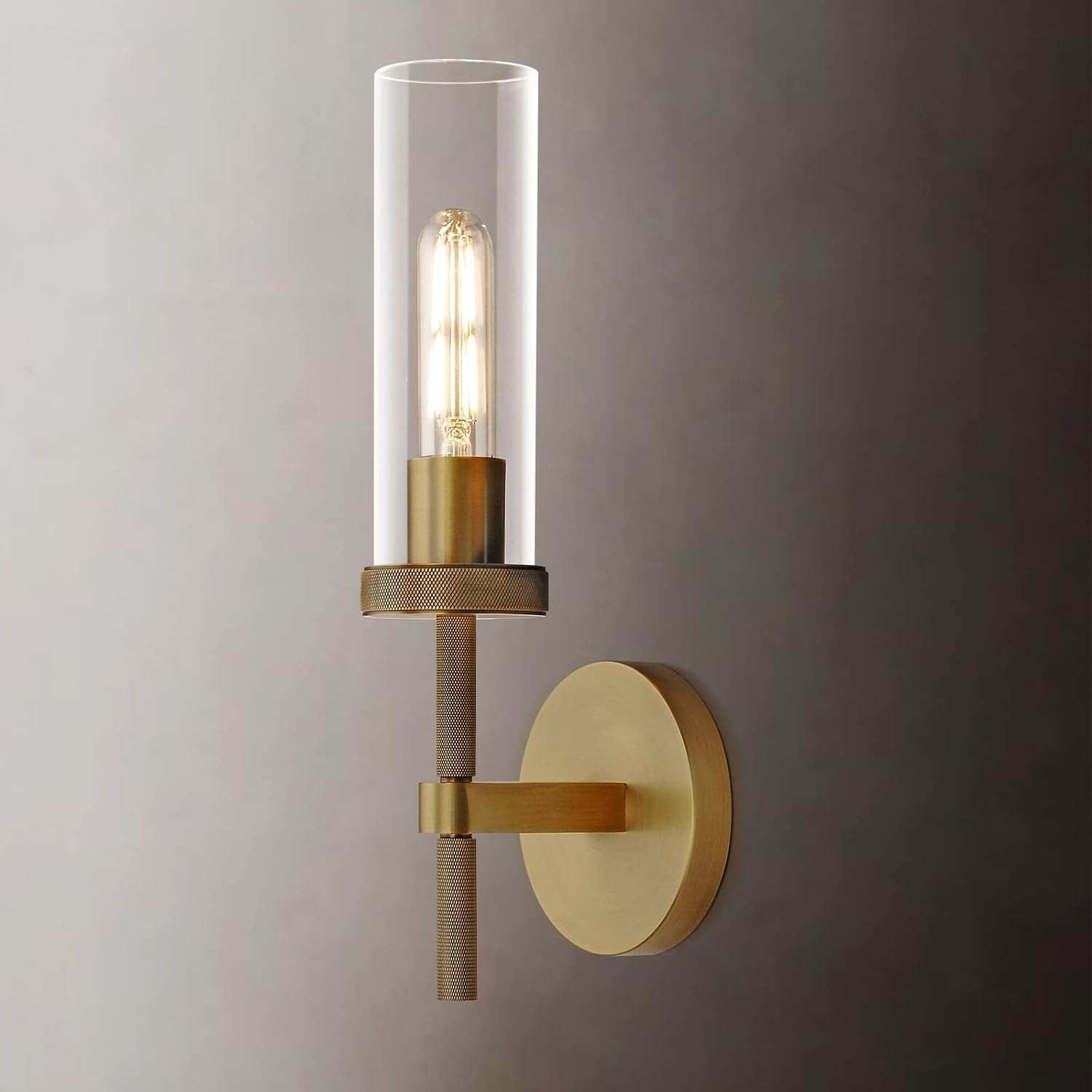 Knurled Brass Wall Sconces Indoors, Glass Tube Sconces Wall Lighting 14', Gold Bathroom Vanity Wall Sconces, Wall Lights For Living Room Bedroom Hallway Kitchen Bathroom Mirror(Including Bulb)