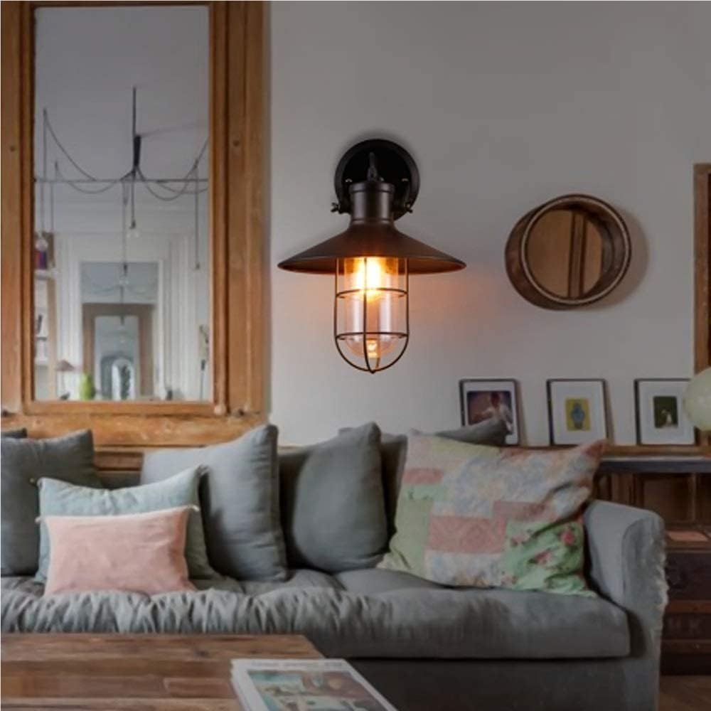 Black Wrought Iron Wall Sconce Retro Farmhouse Barn Wall Light Adjustable Angle Metal Wall Lamp E27 Edison Fixture for Loft Bar Wine Cellar Porch Aisle Decoration