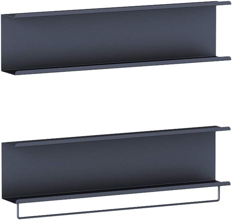Black/White/Gold Wrought Iron Shelf Household Bathroom Wall Moisture-Proof Shelf, Towel Storage Rack, Article Storage Cabinet (Black 45×15cm)