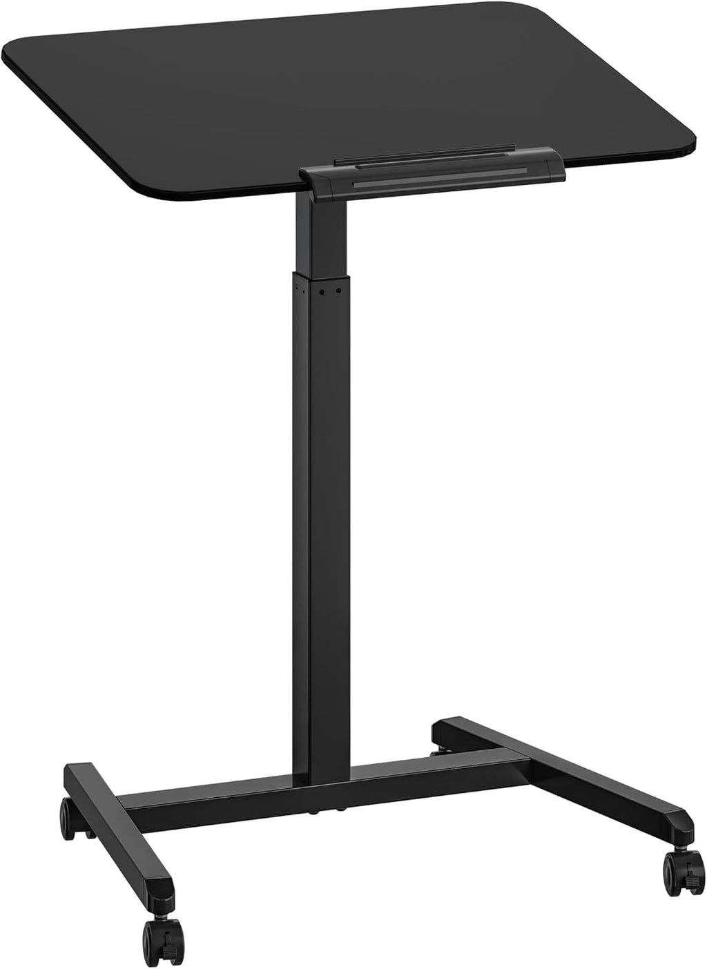 Seville Classics Airlift Height Adjustable Pneumatic Laptop Sit Stand Desk Mobile Rolling Cart, Computer Workstation for Home Office, Classroom, Black, 25.6' Tilting Desktop