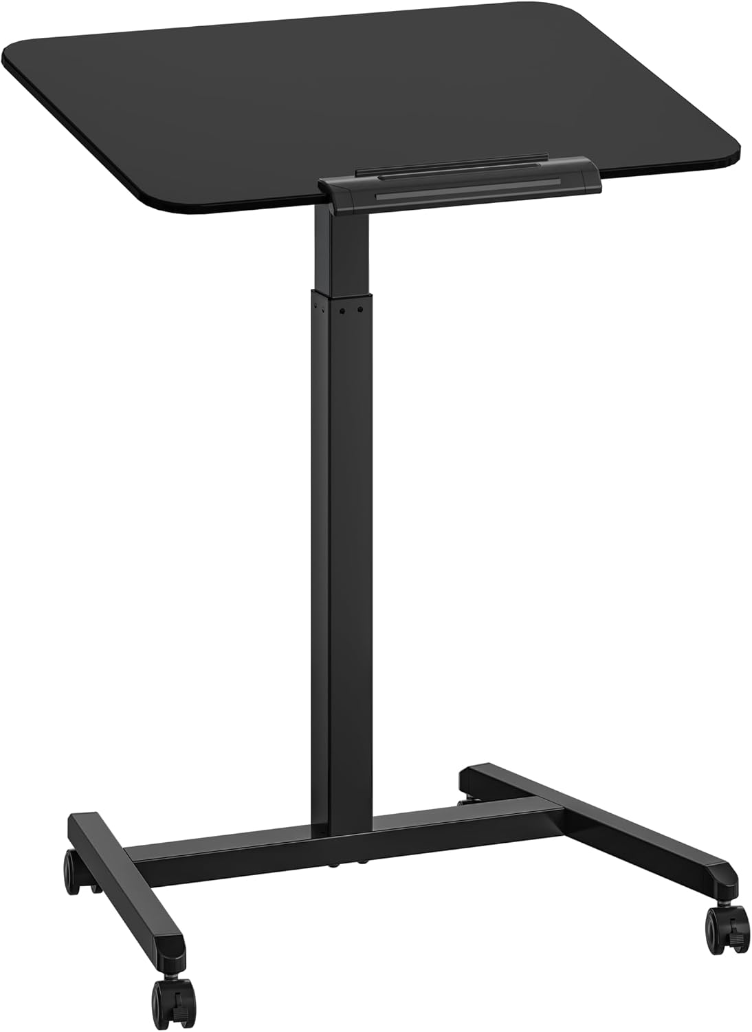 Seville Classics Airlift Height Adjustable Pneumatic Laptop Sit Stand Desk Mobile Rolling Cart, Computer Workstation for Home Office, Classroom, Black, 25.6' Tilting Desktop