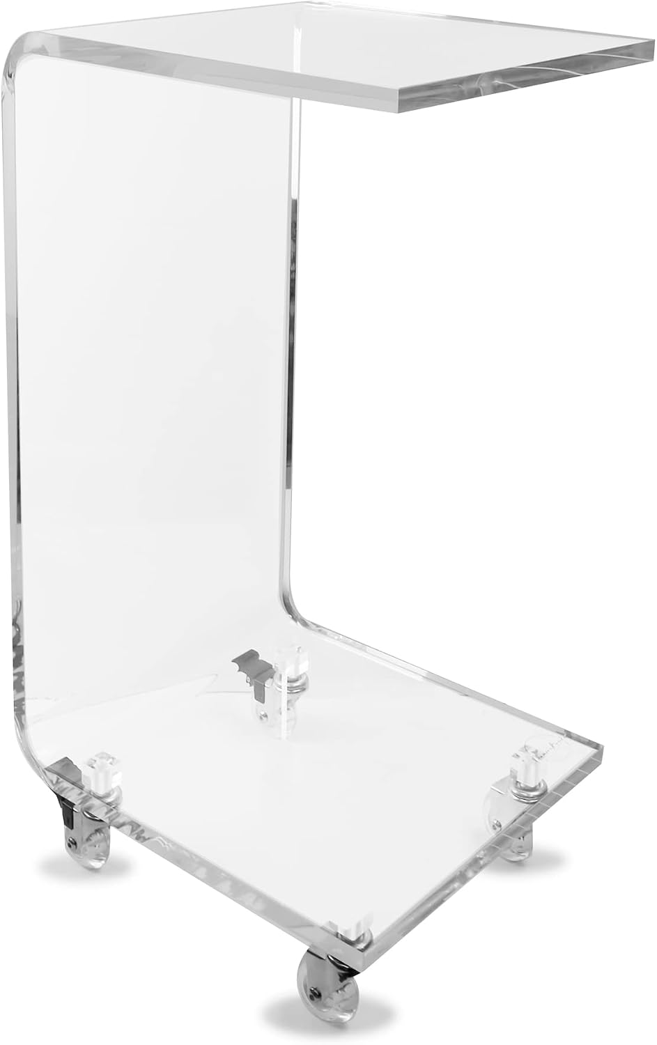 Designstyles Acrylic C Table - Small Side Table Living Room Decor - Slim C-Shaped End Table for Sofa with Wheels - Drink Table, TV Tray Table, Horizontal Laptop Stand for Couch (Clear)