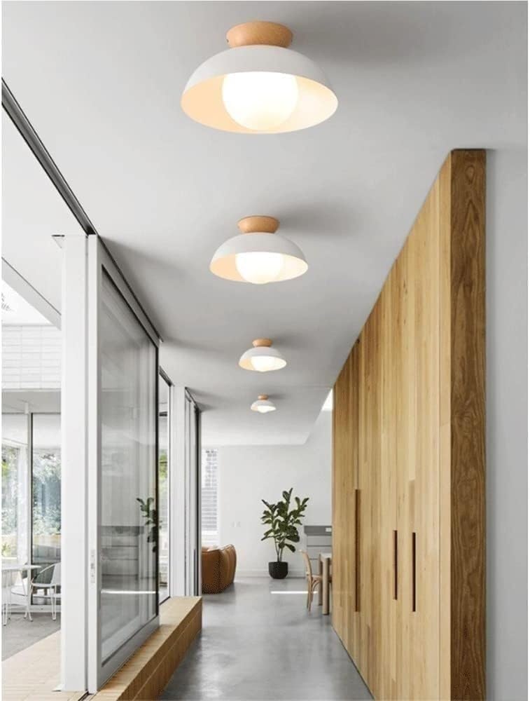 Nordic Minimalist Ceiling Light Wrought Iron Wood Semi Recessed Modern Flush Mount Lamp Space Saving Lighting Fixture for Bedroom Aisle Entrance Kitchen Cloakroom(White)