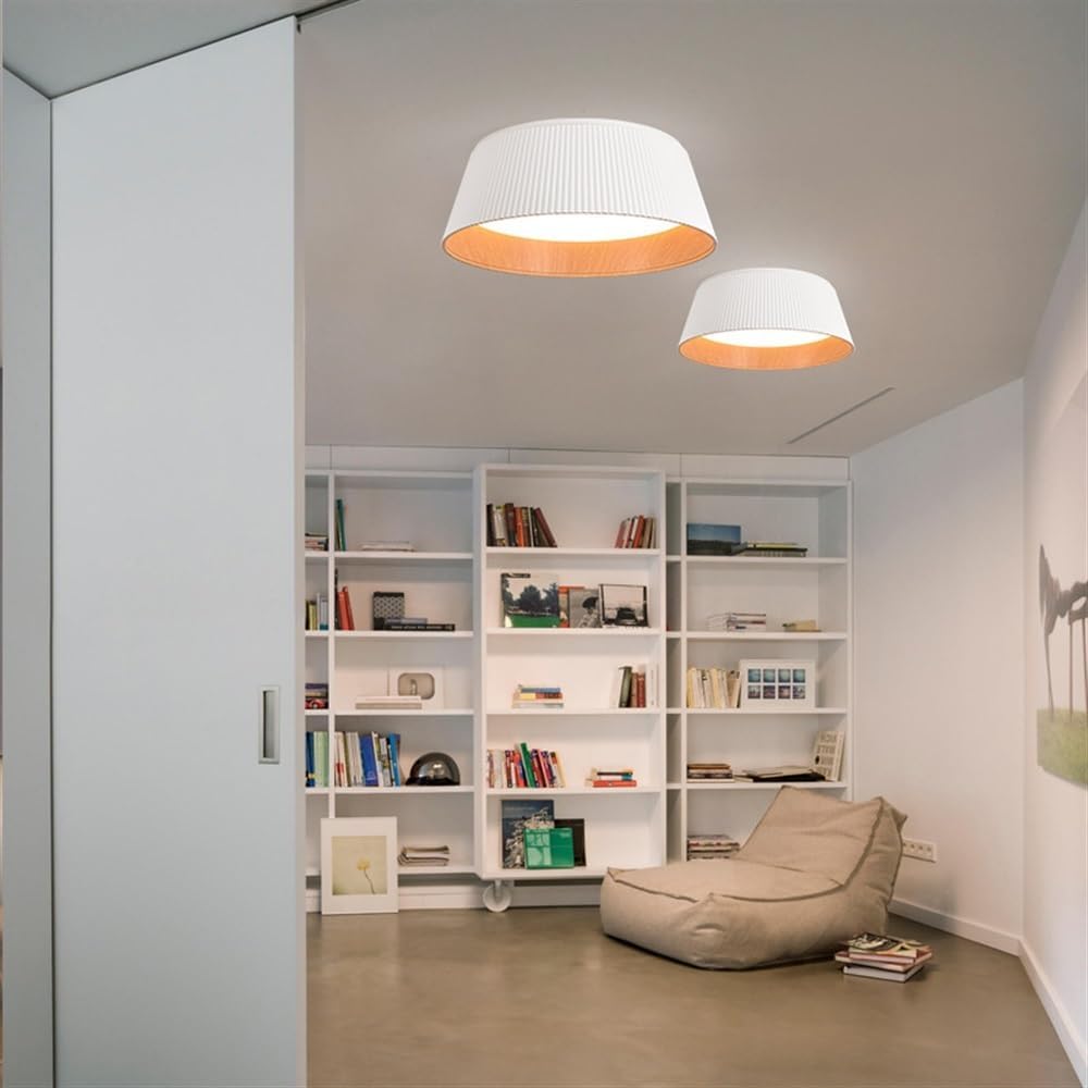 Ceiling Light Fixture, Circular Wrought Iron Wood Grain 18.1' Flush Mount Light Fixture with Acrylic Shade, Ceiling Lamp for Living Room, Hallway, Bathroom, Bedroom, Dimmable(White)