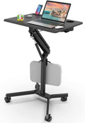 JOY Worker Standing Desk, 28' Small Height Adjustable Rolling Laptop Desk, Portable Sit-Stand with Lockable Wheels, Ergonomic Desktop Table for Home Office, Black