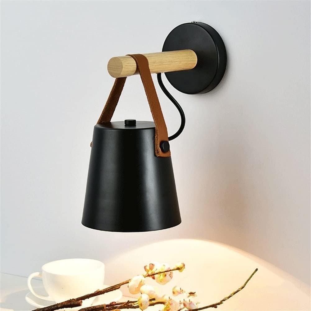 Indoor Wall Lamp Wrought Iron Wooden Wall Sconce Bedroom Restaurant Wall Mount Lighting Fixture Decoration,Modern Chandelier, Black, cy-0114