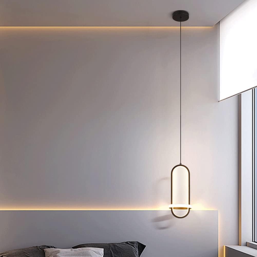 KISAD Chandelier Light Oval Metal LED Pendant Light Modern Wrought Iron Hanging Lamp Nordic Adjustable Ceiling Lighting Fixture Hanging Ceiling Lamp(Black,Trichromatic Dimming)