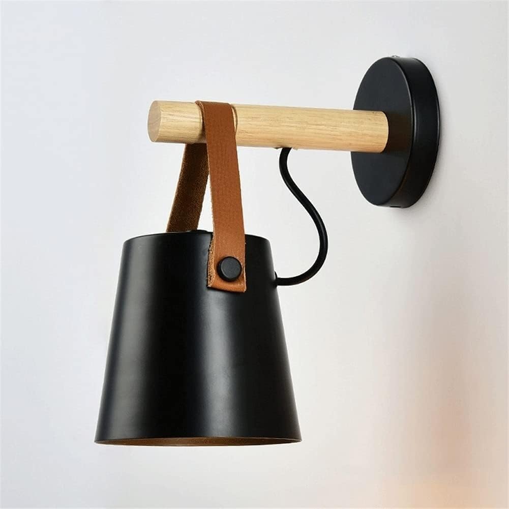 Indoor Wall Lamp Wrought Iron Wooden Wall Sconce Bedroom Restaurant Wall Mount Lighting Fixture Decoration,Modern Chandelier, Black, cy-0114