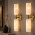 20in Alabaster Wall Sconces Set of Two, Modern Spanish Natural Marble Bathroom Vanity Sconces, Brass Alabaster Sconce Wall Lighting, Gold Wall Light Fixtures Decor for Bedroom Living Room Staircases