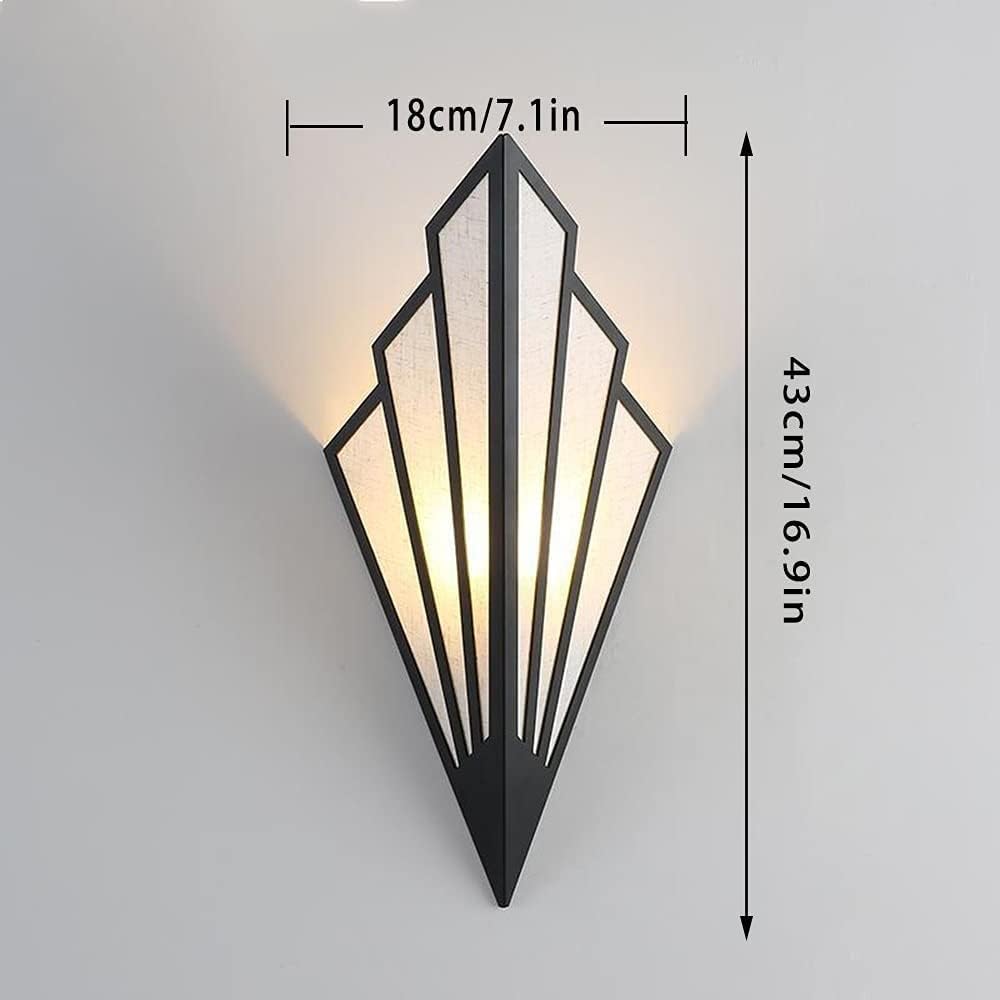 Antique Fan-Shaped Wall Light - Art Deco Wrought Iron Sconce, Linen Lampshade, Unique Triangle Design for Living Room, Bedroom, Aisle - Elegant Wall Lighting Fixture,Black-1 Head