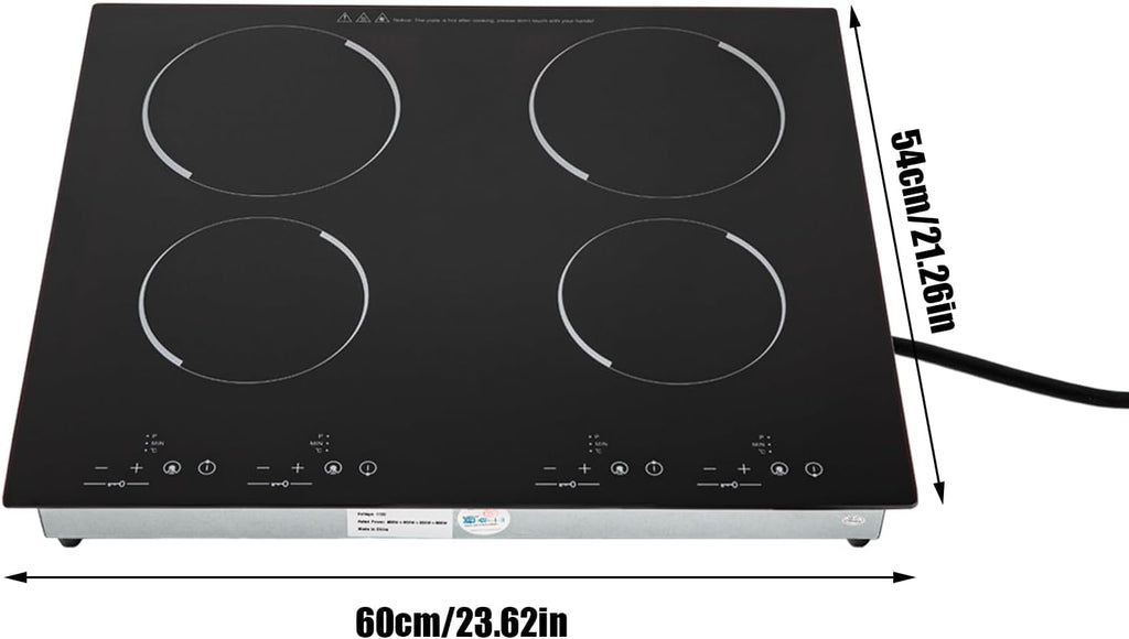 3000W 4 Burners Electric Ceramic Induction Cooktop Built-in Cooktop Electric Stove Top with 4 Electric Burners, 9 Heating Level, Safety Lock, Sensor Touch Control (900W+600W+900W+600W)