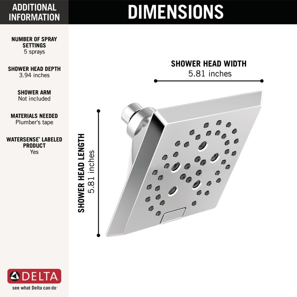 Delta Faucet 5-Spray H2Okinetic Raincan Shower Head, Oil Rubbed Bronze Showerhead, Square Shower Head, Delta Shower Head, Water Saving Shower Head, Venetian Bronze 52664-RB