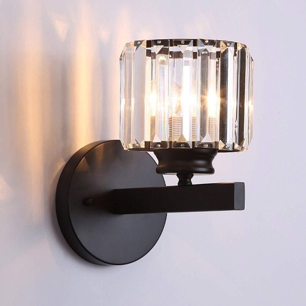 Modern Crystal Wall Sconces Fixture - Nordic Wrought Iron Single Wall Lamp, Matte Black Finish with