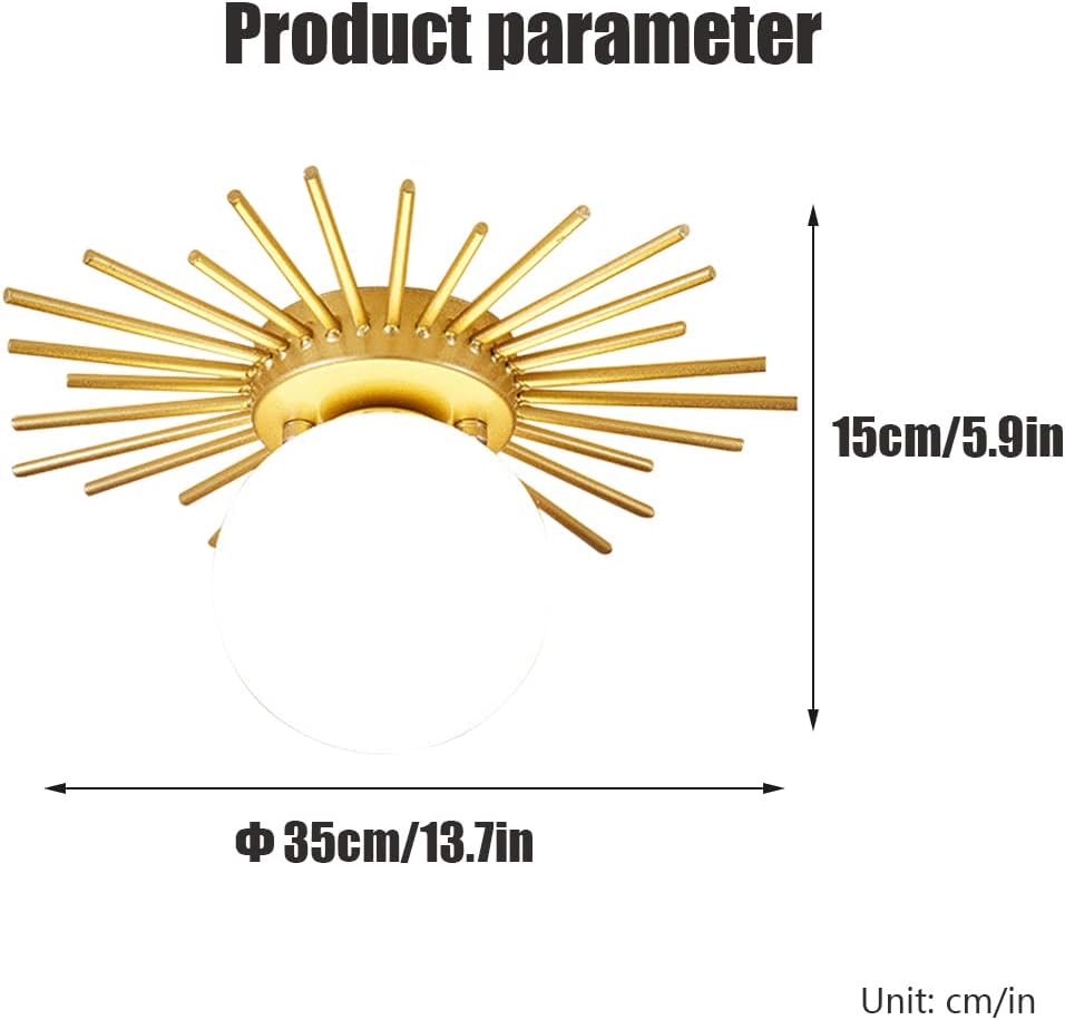 Nordic Round Ceiling Lights Creative Gold LED Flush Mount Lighting Fixture Sun Flower Shape Acrylic Lampshade Wrought Iron Chandelier for Living Room Bedroom Entrance Porch Kitchen (Gold,35CM)