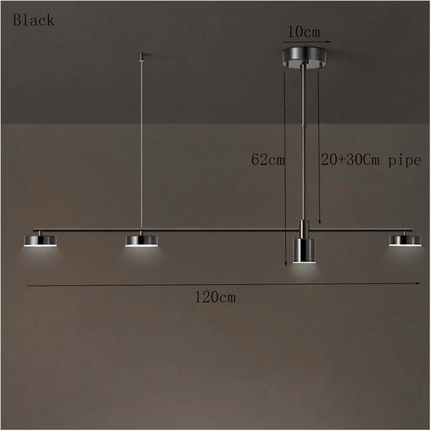 Wrought Iron led Chandelier Modern Black Gold Long Strip 4 Lights Dining Room Kitchen bar - Hanging Light fixtures, Single Chandelier
