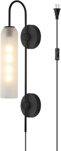 BOKT Black Wall Lights Plug in for Bedroom, Frosted Milky White Glass Wall Sconce Decor, Large Modern Wall Sconces for Living Room