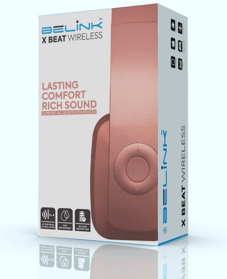 X Beat Wireless Foldable Headphones with Zip Case Rose Gold