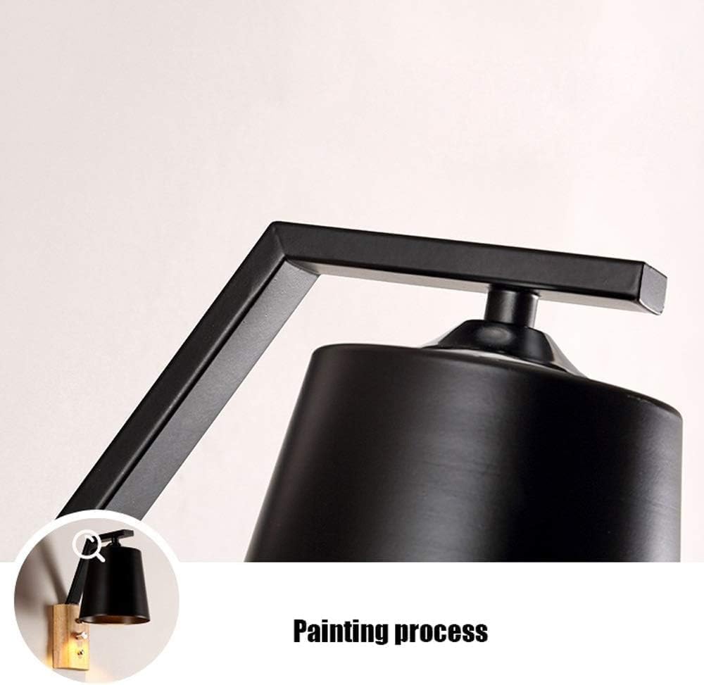 Wall Light Modern Wooden Wrought Iron LED Wall Lamps Minimaslist Bedroom Bedside Reading Lamp E27 Lighting Fixtures Wall Sconce Home Decor Ceiling Light(Black)