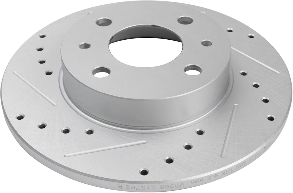 TRQ Performance Front and Rear Brake Pad and Rotor Set Ceramic Coated Drilled Slotted Rotors Compatible with 2012-2017 Fiat 500