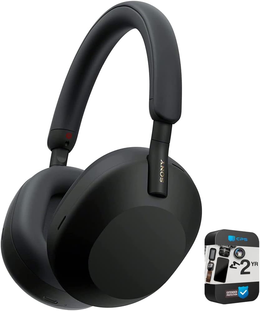 Sony (Refurbished WH1000XM5/B Wireless Industry Leading Noise Canceling Headphones Black Bundle with 2 YR CPS Enhanced Protection Pack (Renewed)