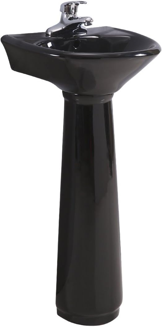 Renovators Supply Manufacturing Ondine 16' W x 34' H x 14.5' Proj. Glossy Black Pedestal Sink, Vitreous China, with Overflow and 4 in. Centerset Faucet Holes