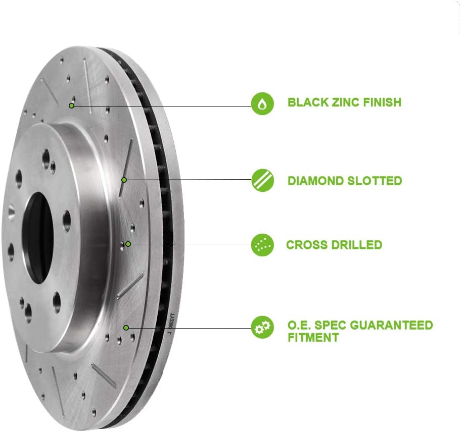 [SCITOO Brake Kits] - (2) Front Drilled and Slotted Brake Rotors (4) Ceramic Pads for 2004-2006 for Dodge for Durango,2002-2005 for Dodge for Ram 1500