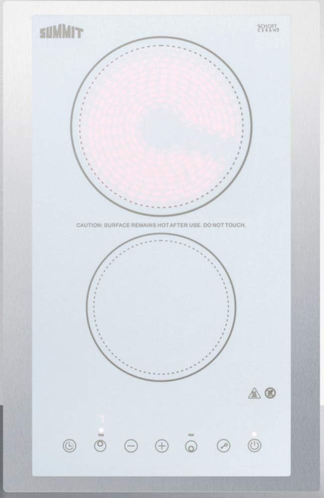 Summit 15' Electric Cooktop, 2 Burners, 230V Radiant Cooktop, ADA Compliant Design, White - CR2B23T4WTK15