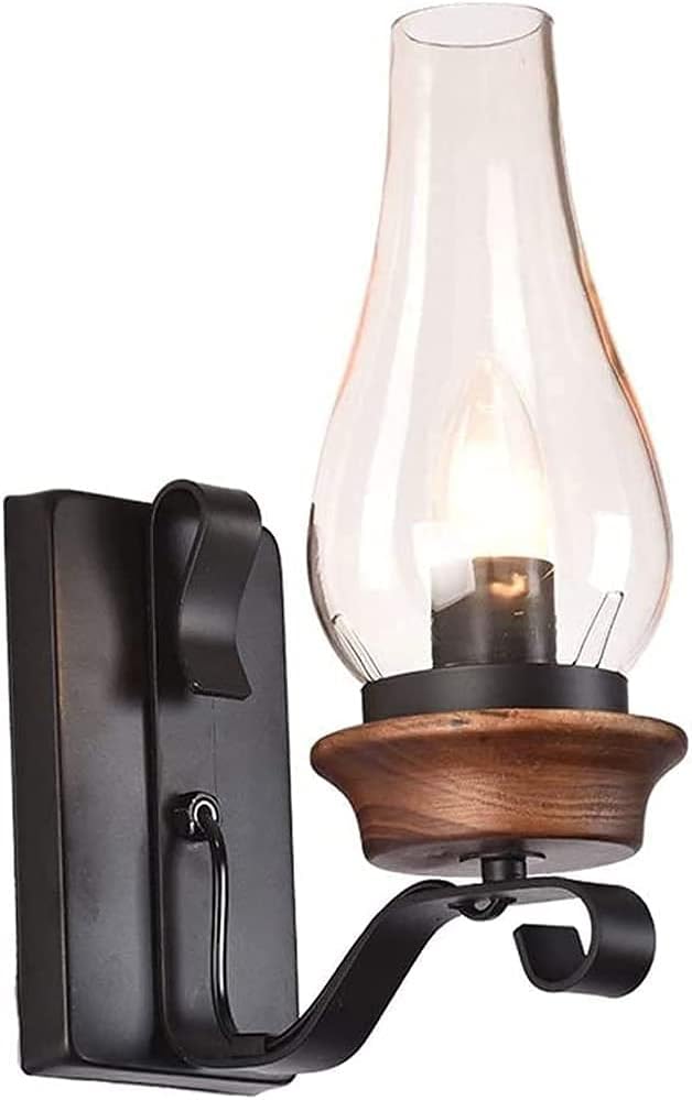 Wall Lamp Black Wrought Iron Wall Light Grass Lampshade Retro Nostalgia Wall Sconce Lighting Fixture Eye Protection Soft Light Bedroom Bedside Reading Light Industry Metal Mount Sconce Fixture
