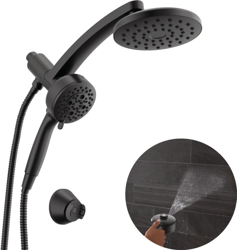 Delta 7-Setting PivotPro 3-in-1 Combination Shower Head with ProClean Spray, Brushed Gold Round Shower Head Rainfall with Handheld Spray, 2.5 GPM, Lumicoat Champagne Bronze 58600-CZ-PR25