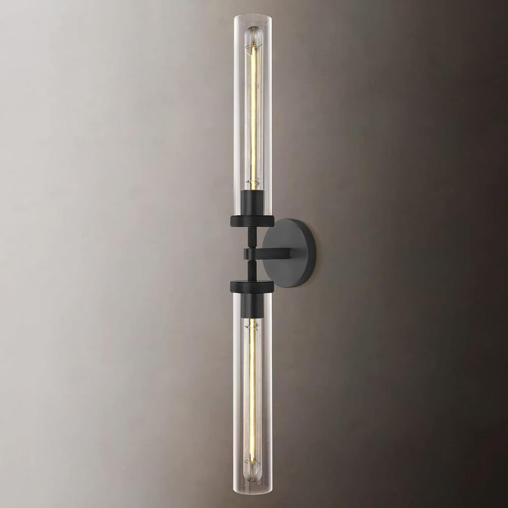 Modern 2-Light Black 30in Knurled Wall Sconces, Double Glass Sconces Wall Lighting, Bathroom Vanity Light Sconces, Wall Lights for Living Room Bedroom Hallway Kitchen Bathroom Mirror Includes bulbs