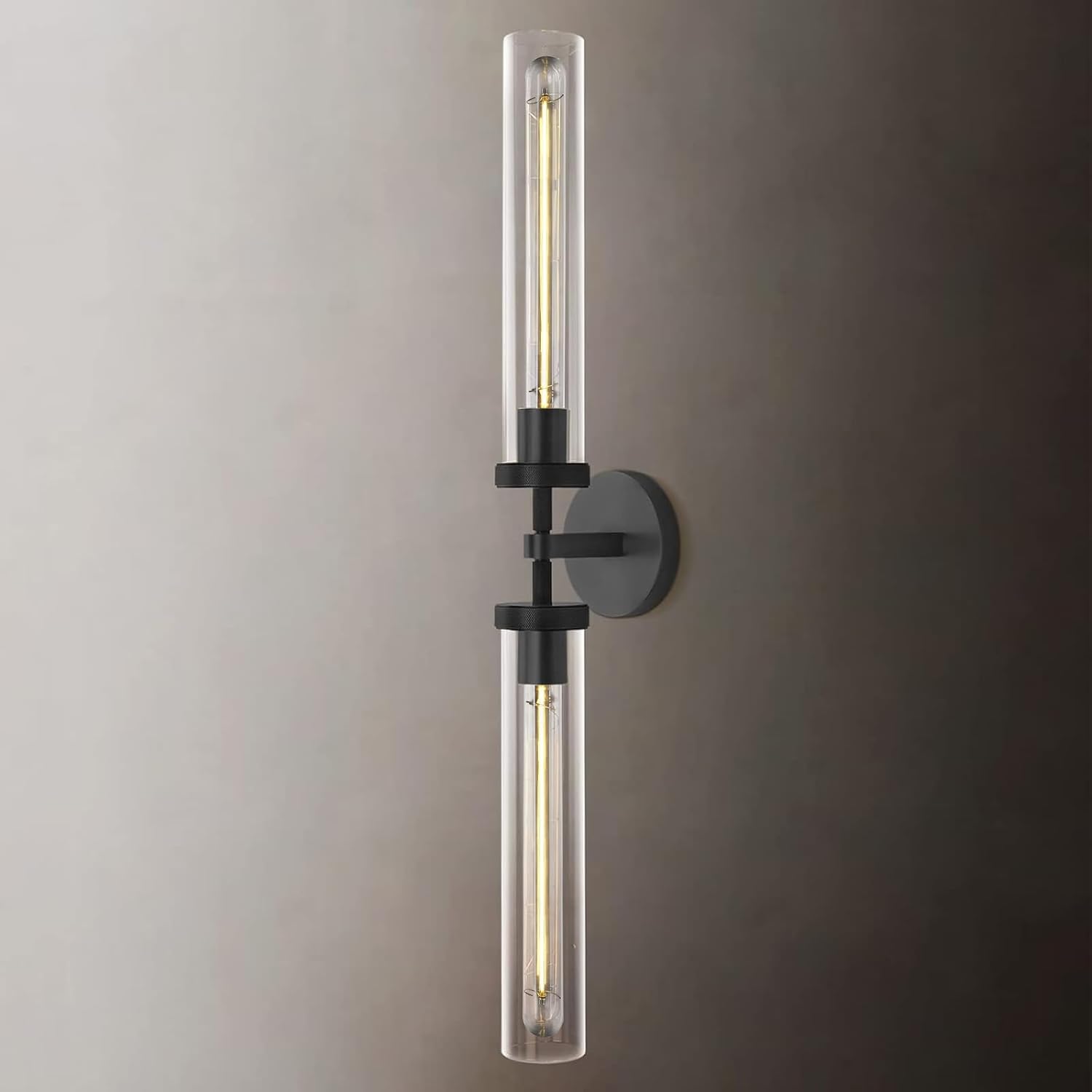 Modern 2-Light Black 30in Knurled Wall Sconces, Double Glass Sconces Wall Lighting, Bathroom Vanity Light Sconces, Wall Lights for Living Room Bedroom Hallway Kitchen Bathroom Mirror Includes bulbs