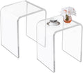 2PCS Acrylic Side Table, Clear Coffee Table & End Table, 0.6' Thick Modern Transparent Nightstand/Stool for Living Room, Bedroom, Office, Bathroom, Showroom - 16' L x 12' W x 18' H