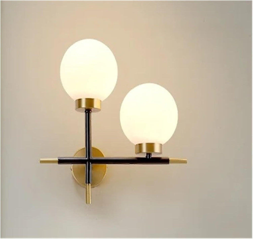 2 Light Nordic Minimalist Golden Wrought Iron Wall Fitting,with Frosted Glass Globe Shades Black Lighting Metal Fixture, for Living Room, Bedroom, Hallway(Right)