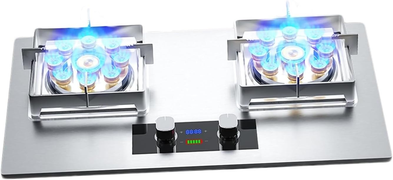 Gas Cooktop,17060 BTU Stainless Steel Gas Stove,Home Tabletop/Built-in Two Burners,Easy to Clean,Flameout Protection(LPG)(NG) (Size : LPG)