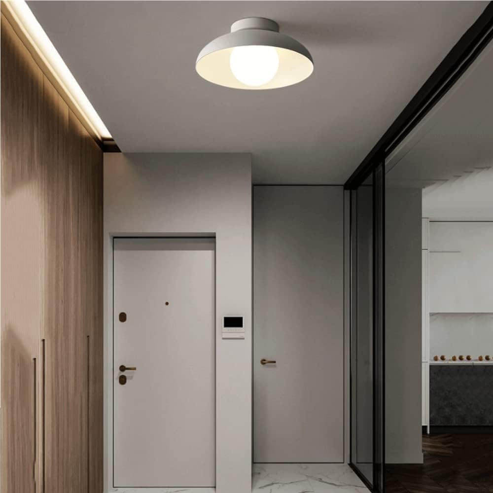 Japanese Style Hanging Lamp G9 Ceiling Light Round Glass Wrought Iron Fixture for Aisle Corridor Kitchen Bedroom Porch Homestay(White)