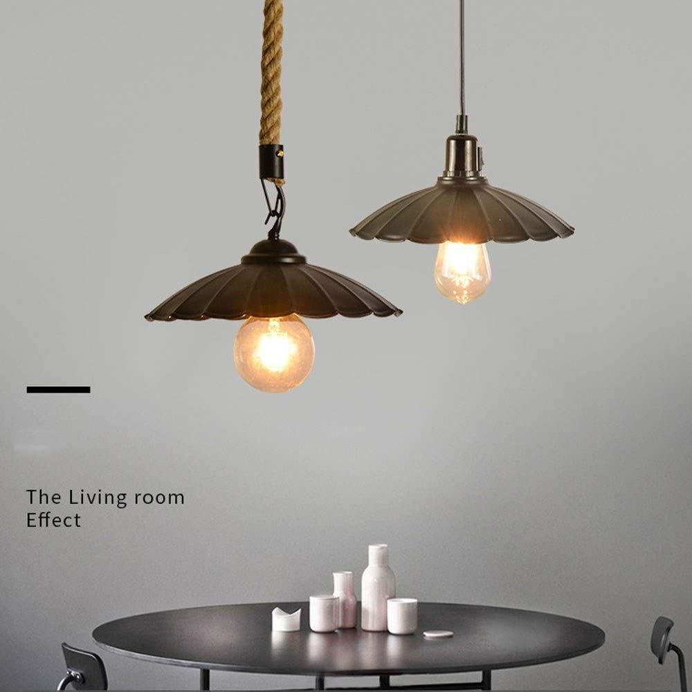 Wall Lights, 2 Pack Pendant Light, Barn Ceiling Light Black Industrial Hanging Light Fixture for Modern Farmhouse Kitchen Dining Room Bar Lighting, Wrought Iron Hemp Rope Chandeliers Hang(C)