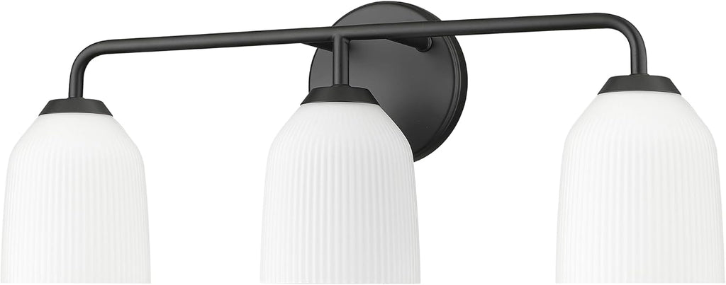ML Lighting | Norah Collection | 22303-MB | 3 Light Vanity in Matte Black Finish with Opal Ribbed Glass Shade | Versatile Design That adds High-End Texture and Elegance to Your Bathroom